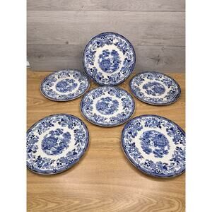 1930s Royal Staffordshire Tonquin Blue Clarice Cliff Dinner Plates 10”~set Of 6